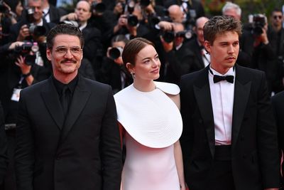 Emma Stone and Pedro Pascal pose on Cannes red carpet for Eddington premiere
